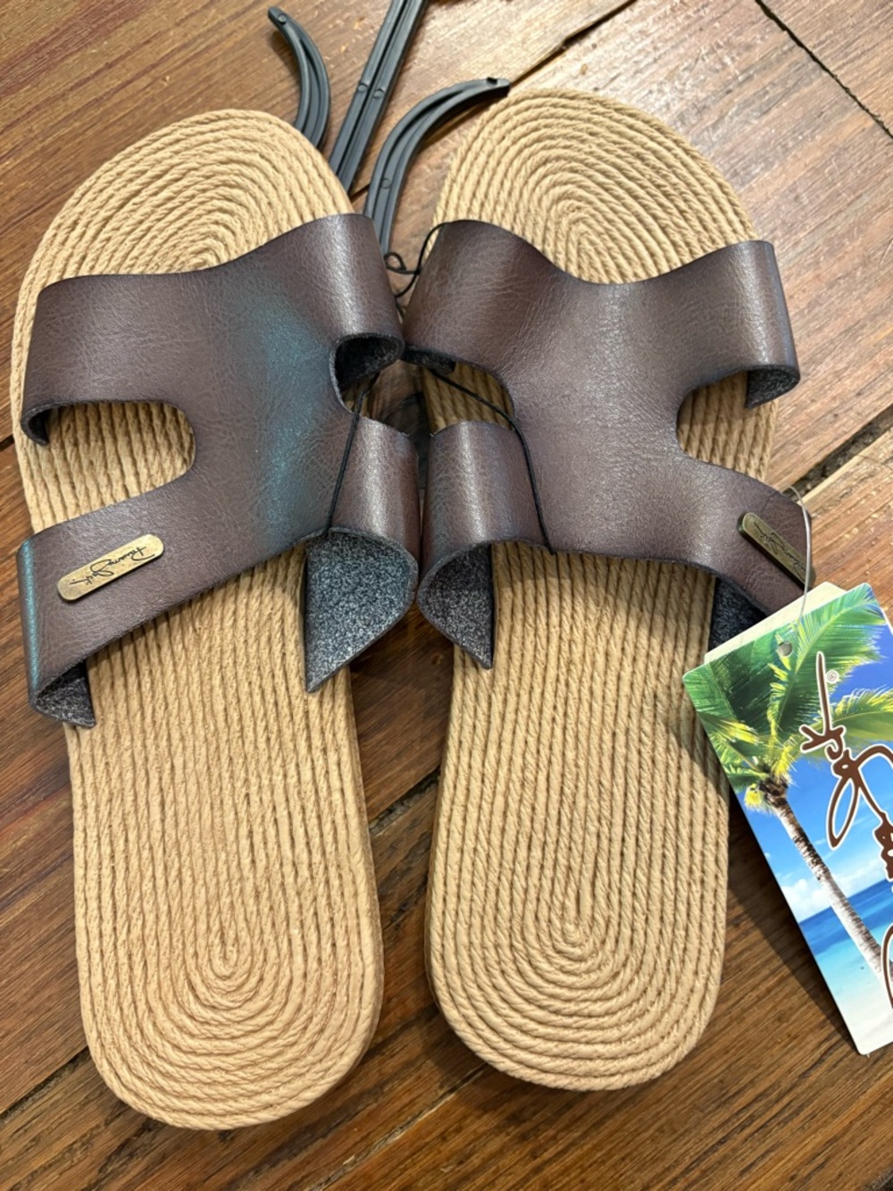 Panama Jack Brown Slide Sandals with Rope Footbed - Beach Style